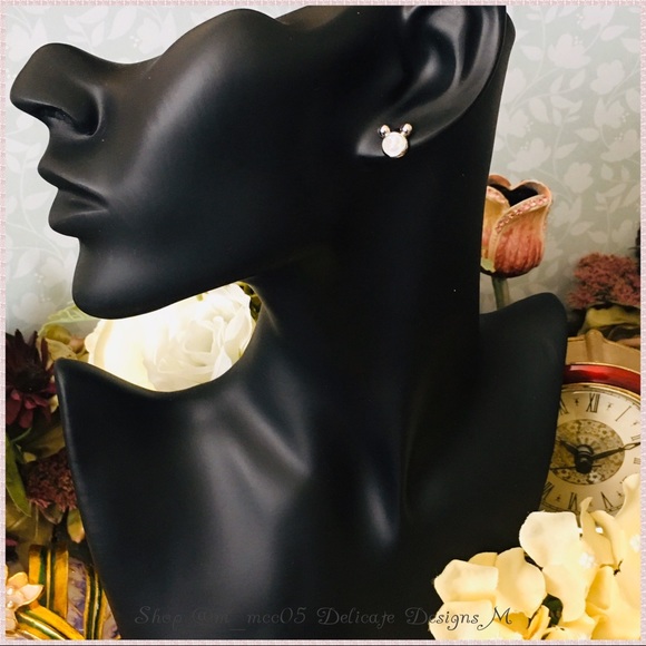 White Fire Opal Silver Mickey Studs - Picture 2 of 8